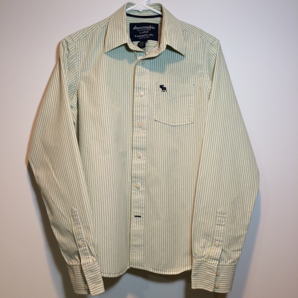 Green & White Abercrombie Striped Button Up Shirt!